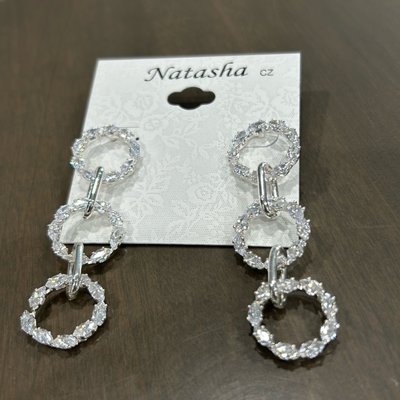 Natasha Couture Jewelry - New Natasha Silver CZ  Tripple hoop Crystals Post back